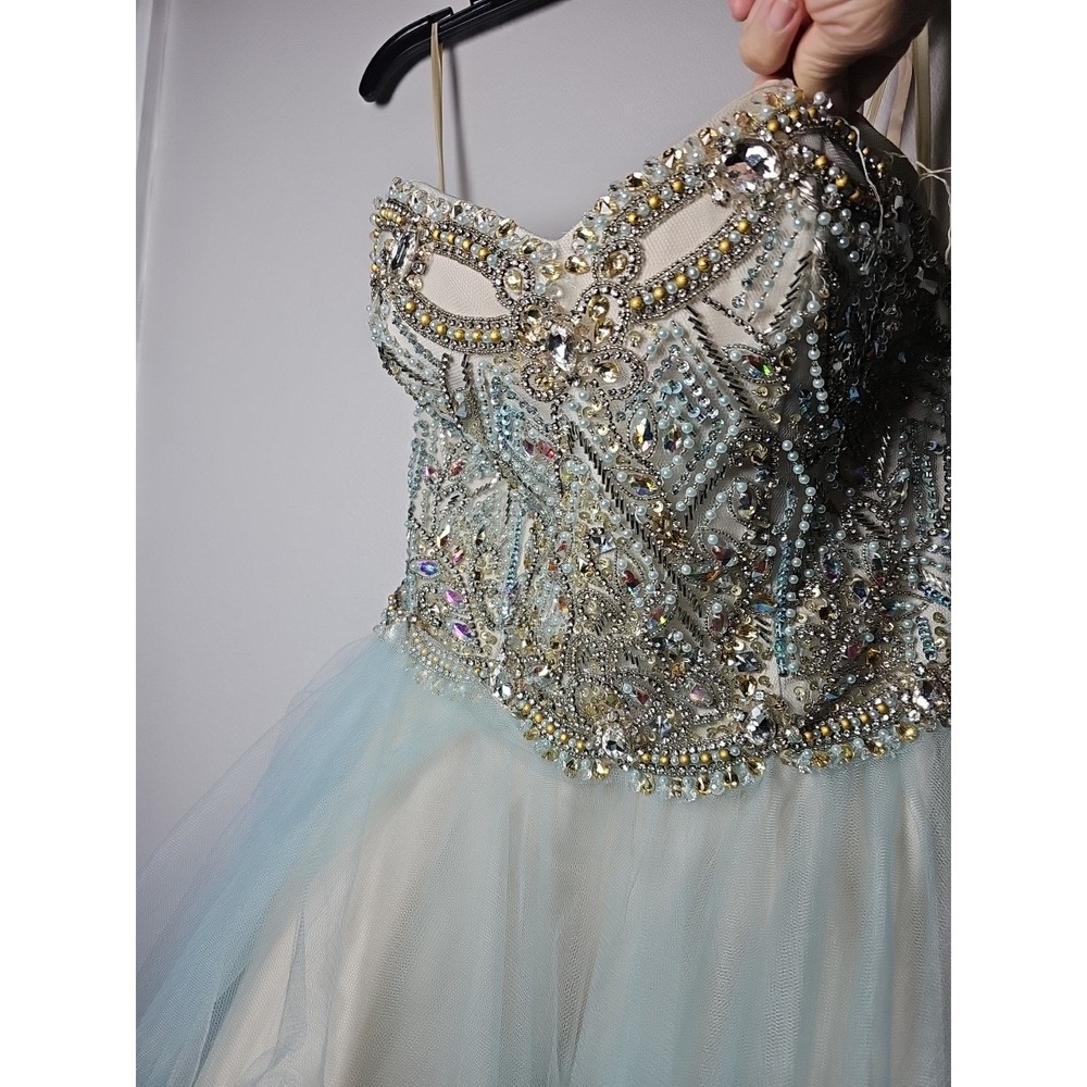 Glamour by Terani Couture Strapless Beaded Prom Pageant Dress Sz 0 W/Flaws - Picture 11 of 16